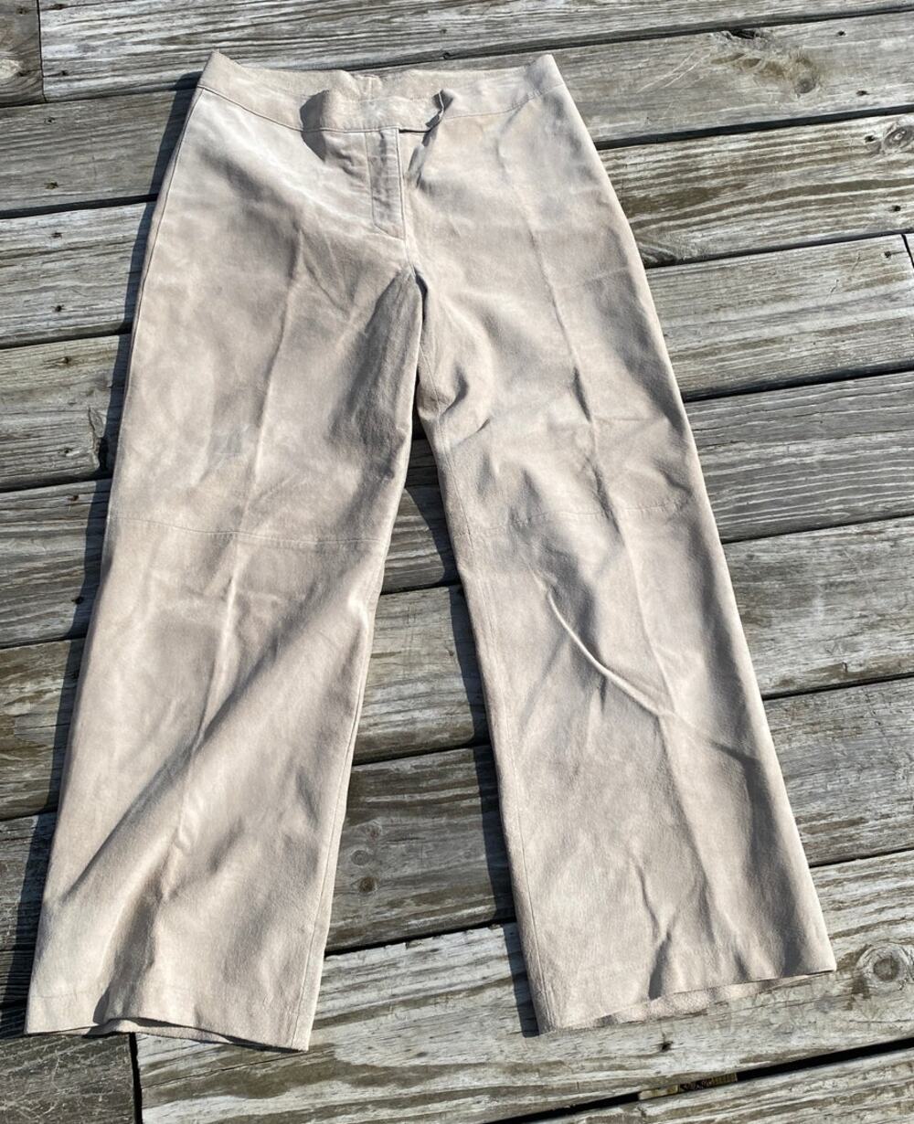 Vintage Bebe Suede Leather Pants - Wide Leg - Beige - Size 8 - Y2K